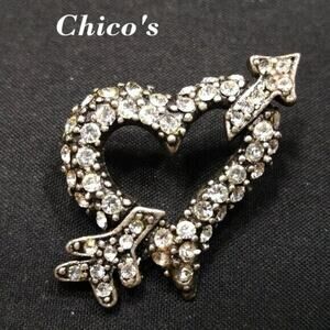 Chico's Heart Clear Rhinestone Pin, Push Clasp, Heart & Arrow, 1" x 1 1/4"